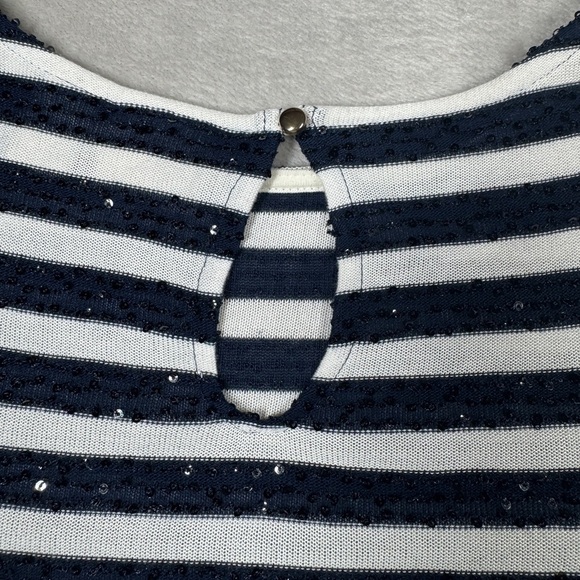 Chico’s Sequins Navy Blue White Striped Cold Shoulder Knit Blouse Size 1 (US M) - Picture 15 of 17